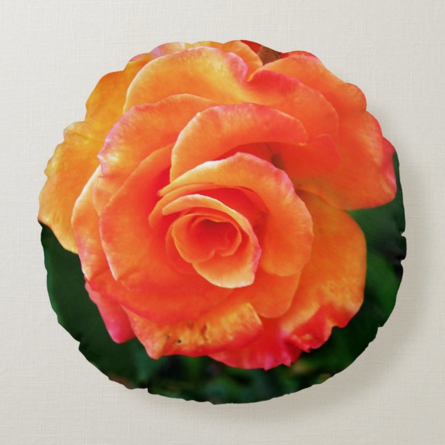 Orange rose flower round cushion (Front)