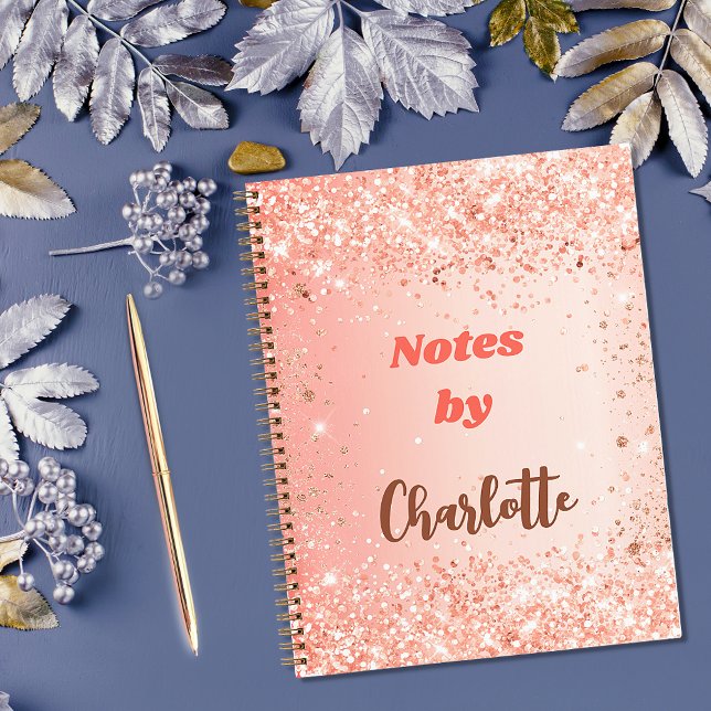 Orange rose gold glitter name script notebook (Creator Uploaded)