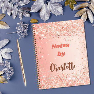Orange rose gold name script notebook