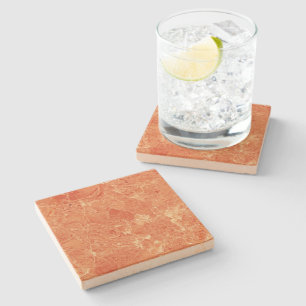 Orange Rose Gold Red Marble Texture Stone Coaster