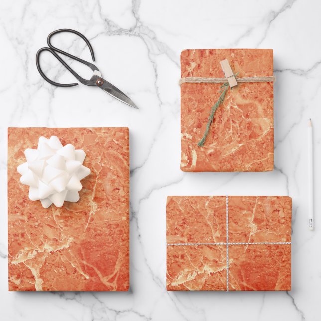 Orange Rose Gold Red Marble Texture  Wrapping Paper Sheet (Front)