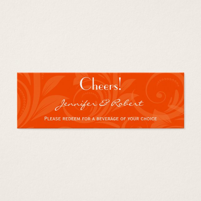 Orange Rose Graphic Wedding Drink Ticket (Front)