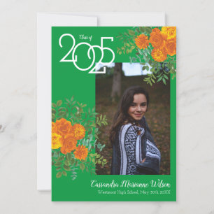 Orange Rose green Photo Graduation Announcement