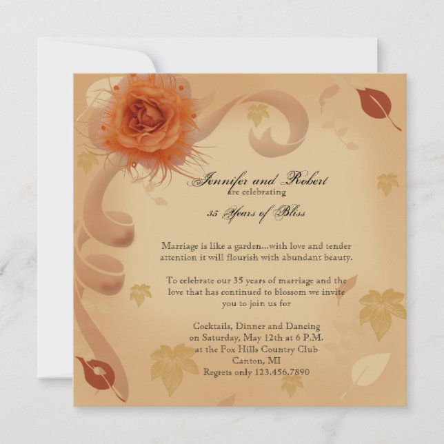Orange Rose in the Fall Anniversary Invitation (Front)