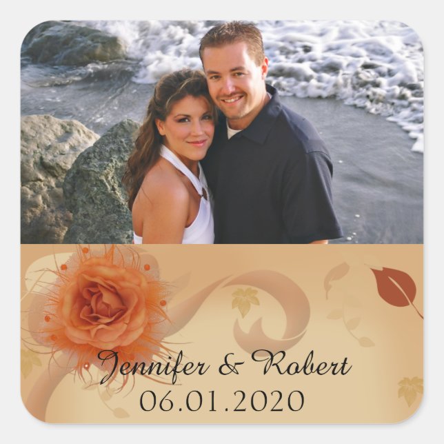 Orange Rose in the Fall Wedding Favour Sticker (Front)