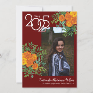 Orange Rose Maroon Photo Graduation Announcement