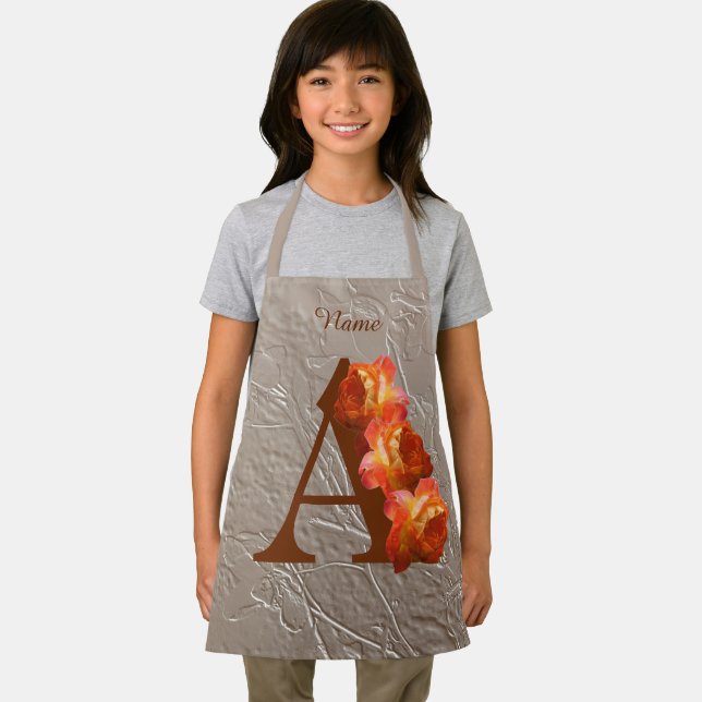 Orange Rose Monogram Initial A Personalised Apron (Insitu)