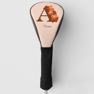 Orange Rose Monogram Initial A Personalised Golf Head Cover