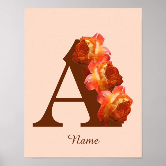 Orange Rose Monogram Initial A Personalised Poster (Front)