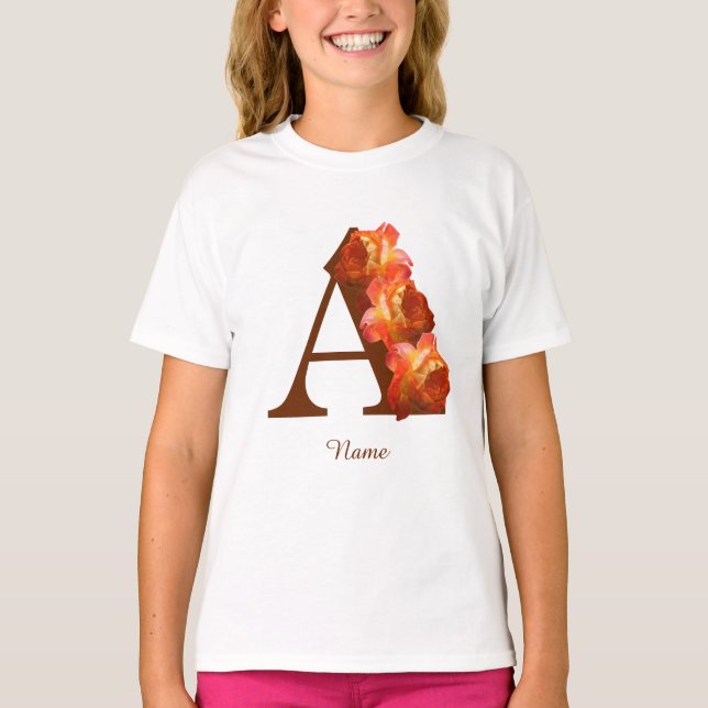 Orange Rose Monogram Initial A Personalised T-Shirt (Front)
