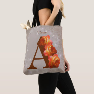 Orange Rose Monogram Initial A Personalised Tote Bag