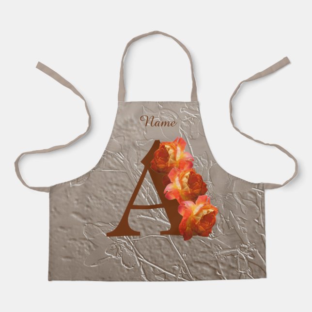 Orange Rose Monogram Initial A Your Name  Apron (Front)