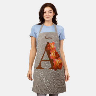Orange Rose Monogram Initial A Your Name  Apron
