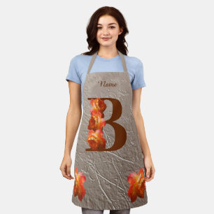Orange Rose Monogram Initial B Your Name   Apron