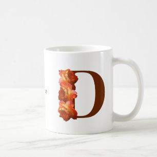 Orange Rose Monogram Initial D Personalised Coffee Mug