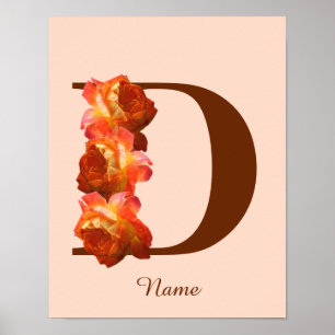 Orange Rose Monogram Initial D Personalised Poster