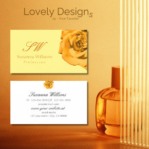 Orange Rose on Plain Peach White with Initials Business Card