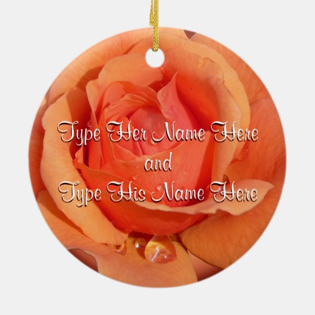 Orange Rose Ornament Personalised Rose Decoration (Back)