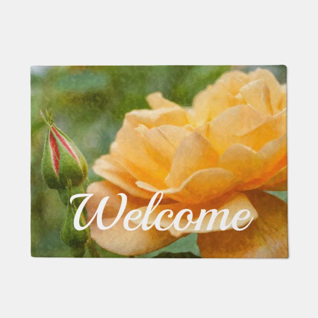 Orange Rose Painterly Welcome Doormat (Front)