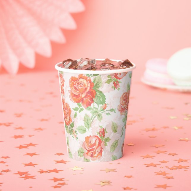 Orange rose pattern   paper cups (Insitu)