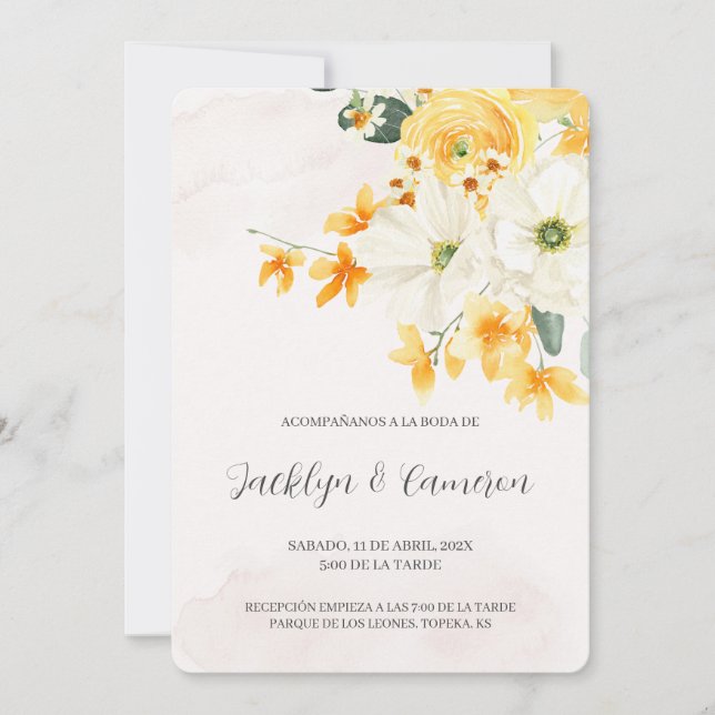 Orange rose Spanish Wedding Invitation (Front)