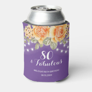 Orange Rose String Lights Purple Birthday Can Cooler