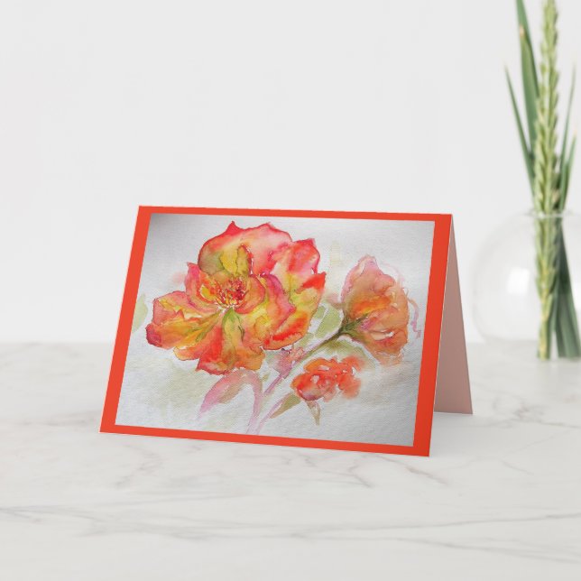 Orange Rose Watercolor Roses floral flowers Card (Front)