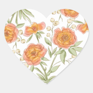 Orange Rose Wedding Heart Sticker