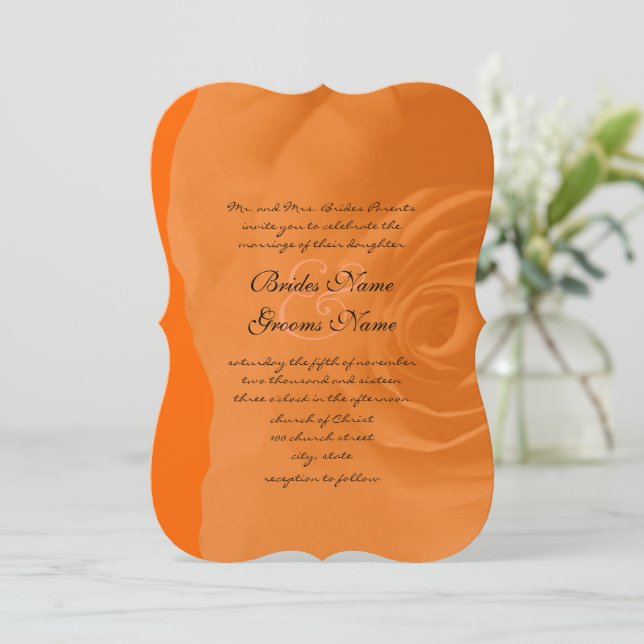 Orange Rose Wedding Invitation (Standing Front)