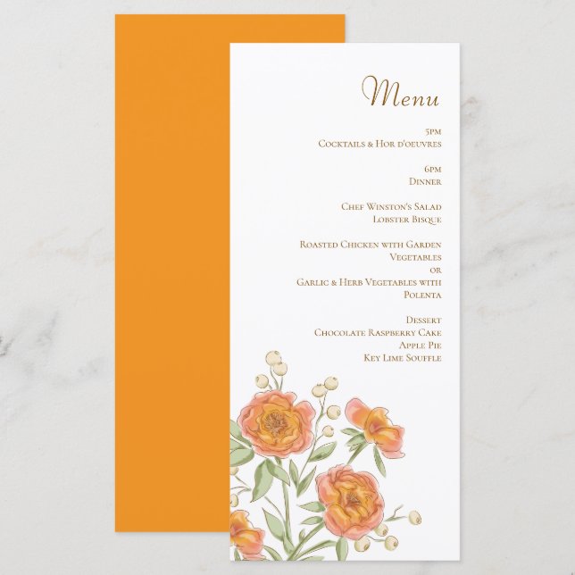 Orange Rose Wedding Menus (Front/Back)