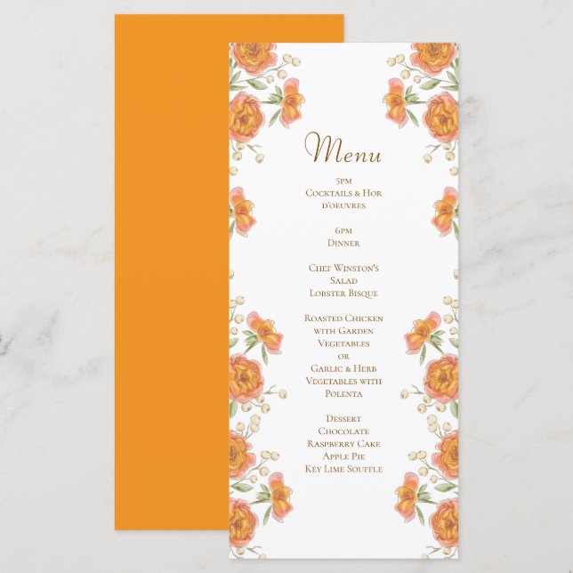 Orange Rose Wedding Menus (Front/Back)
