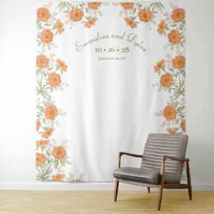 Orange Rose Wedding Photo Backdrop Tapestry