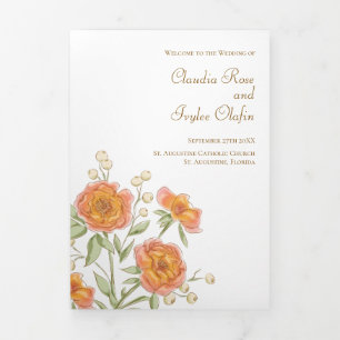 Orange Rose Wedding Programs Tri-Fold Programme