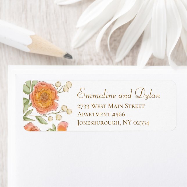 Orange Rose Wedding Return Address Labels (Insitu)