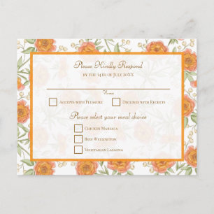 Orange Rose Wedding RSVP Reply Holiday Postcard