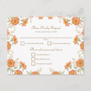 Orange Rose Wedding RSVP Reply Holiday Postcard