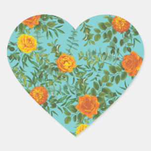 Orange Rose Wedding Teal Aqua Heart Sticker