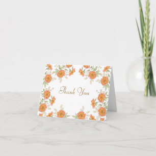 Orange Rose Wedding Thank You Note Card