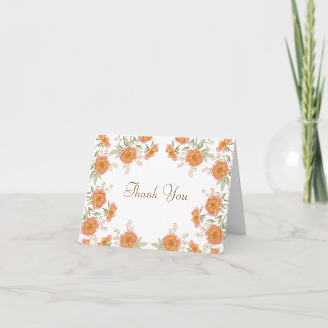 Orange Rose Wedding Thank You Note Card (Front)