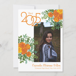 Orange Rose White Photo Graduation Announcement