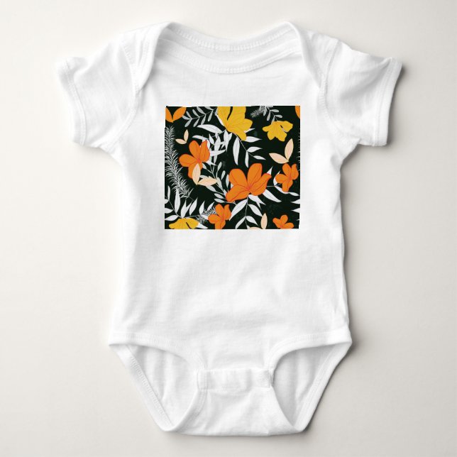 Orange Roses: Abstract Botanical. Baby Bodysuit (Front)