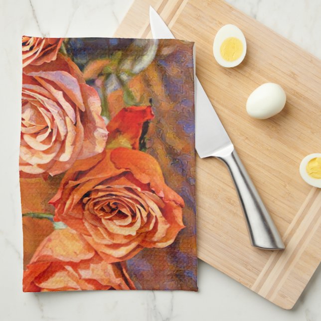 Orange Roses Art Kitchen Towel (Quarter Fold)