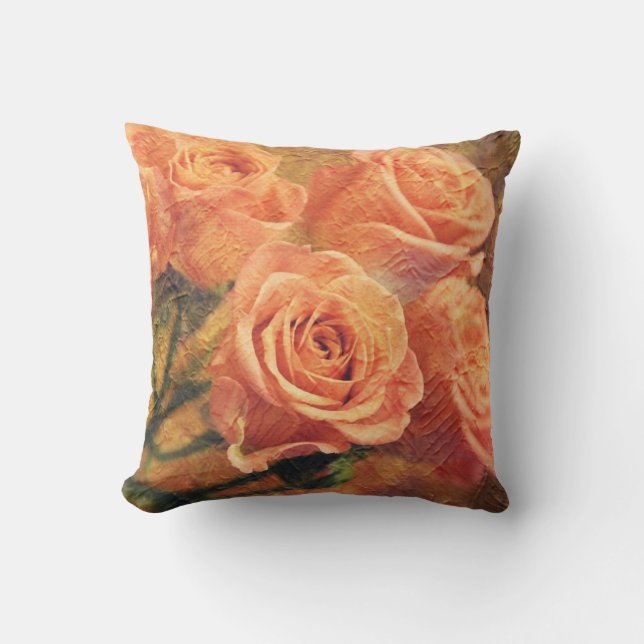 Orange Roses Flower Art Throw Pillow (Front)