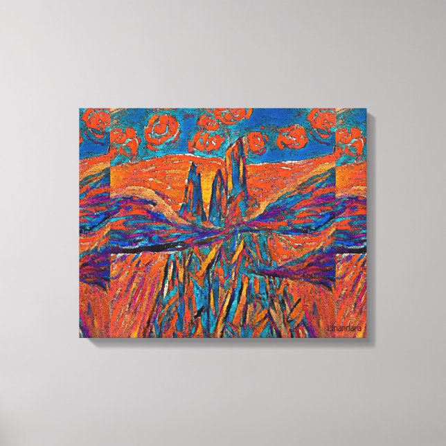 Orange Roses in the Sky above Mountains and Clouds Canvas Print (Front)