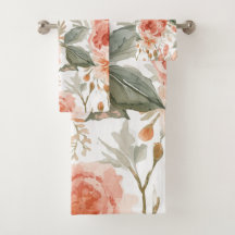 Orange Roses Watercolor Botanical Coral Floral