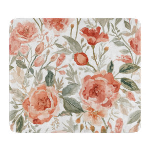 Orange Roses Watercolor Botanical Coral Floral Cutting Board