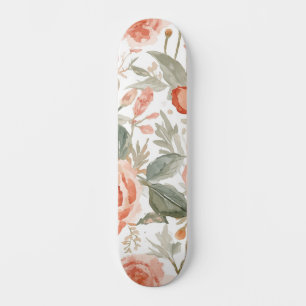 Orange Roses Watercolor Botanical Coral Floral Skateboard