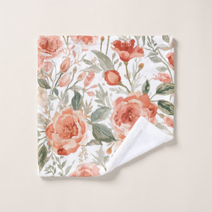 Orange Roses Watercolor Botanical Coral Floral Wash Cloth