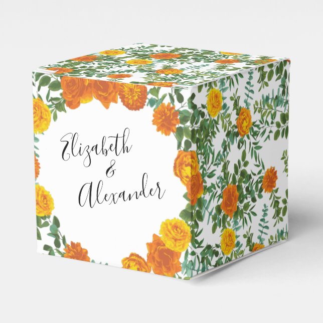 Orange Roses Wedding Floral Modern Favour Box (Front Side)
