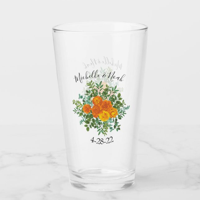 Orange Roses Wedding Floral Modern Glass (Front)